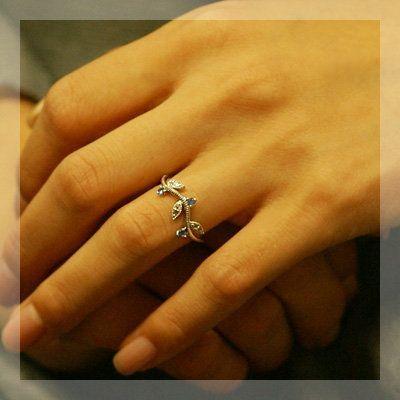 ブルーサファイア ドロップリーフライン”リング 誕生石 9月 PT900 K18 K10対応の画像