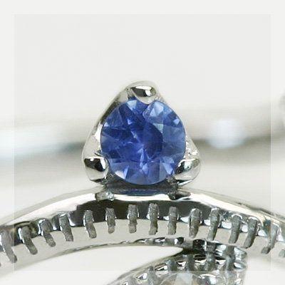 ブルーサファイア ドロップリーフライン”リング 誕生石 9月 PT900 K18 K10対応の画像