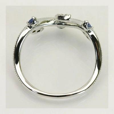 ブルーサファイア ドロップリーフライン”リング 誕生石 9月 PT900 K18 K10対応の画像