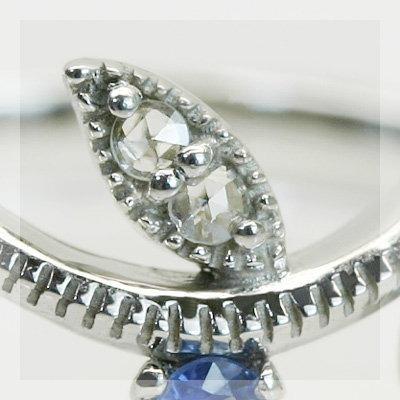 ブルーサファイア ドロップリーフライン”リング 誕生石 9月 PT900 K18 K10対応の画像