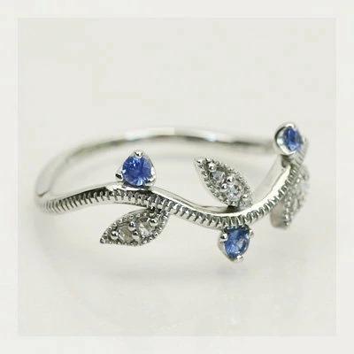 ブルーサファイア ドロップリーフライン”リング 誕生石 9月 PT900 K18 K10対応の画像