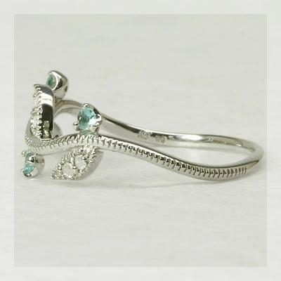 パライバトルマリン ローズカットダイヤモンド リーフ・ラインリング