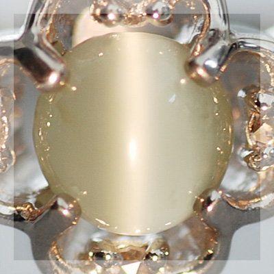 ネフライト キャッツアイ ローズカットダイヤモンドリング 誕生石 4月 PT900 K18 K10対応の画像