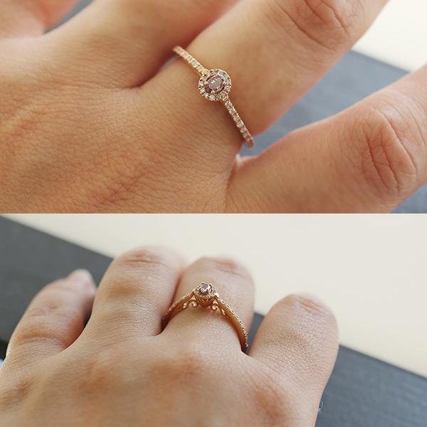 限定1本 K18PG 0.07ct ピンクダイヤモンド 0.12ct ダイヤモンド リング 11.5号 サイズ変更承ります 誕生石4月の画像