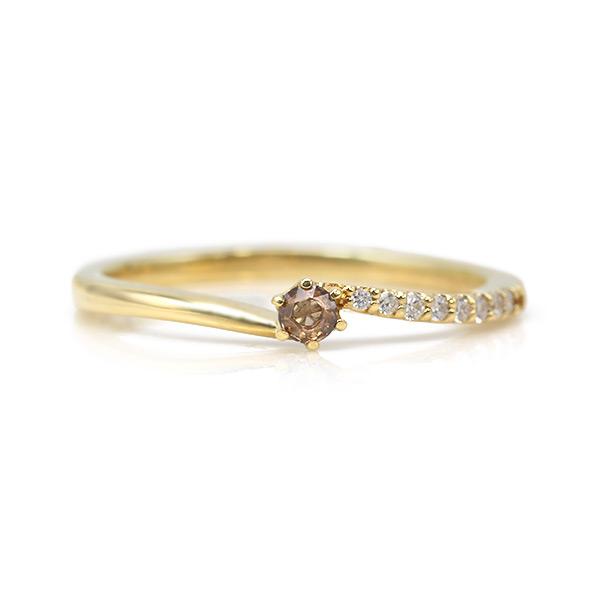限定1本 K18YG 0.05ct ローズカットブラウンダイヤモンド 0.05ct ダイヤモンド リング 13号 サイズ変更承ります 誕生石4月の画像