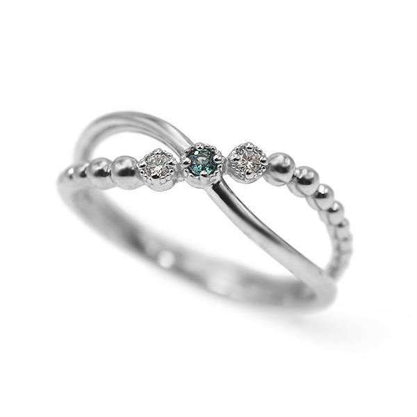 限定1本 PT950 0.01ct アレキサンド 0.02ct ダイヤモンド ピンキーリング 4.5号 サイズ変更承ります 誕生石6月4月の画像