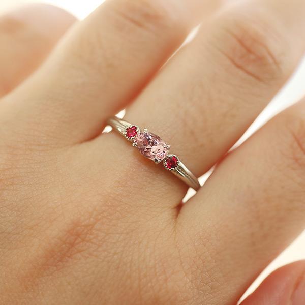限定1本 PT900  0.5ct トップカラーモルガナイト 0.07ct レッドスピネル リング 12号 サイズ変更承ります 誕生石4月の画像