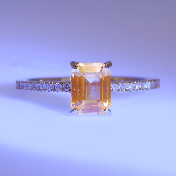 限定1本 K18YG UV蛍光 1.16ct イエローサファイア 0.11ct ダイヤモンド リング 12号 サイズ変更承ります 誕生石9月の画像
