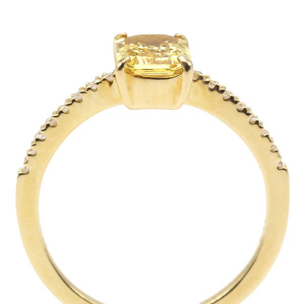 限定1本 K18YG UV蛍光 1.16ct イエローサファイア 0.11ct ダイヤモンド リング 12号 サイズ変更承ります 誕生石9月の画像