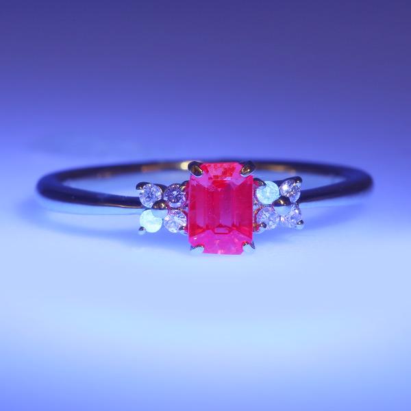 限定1本 K18YG UV蛍光 0.42ct レディッシュピンクスピネル 0.07ct