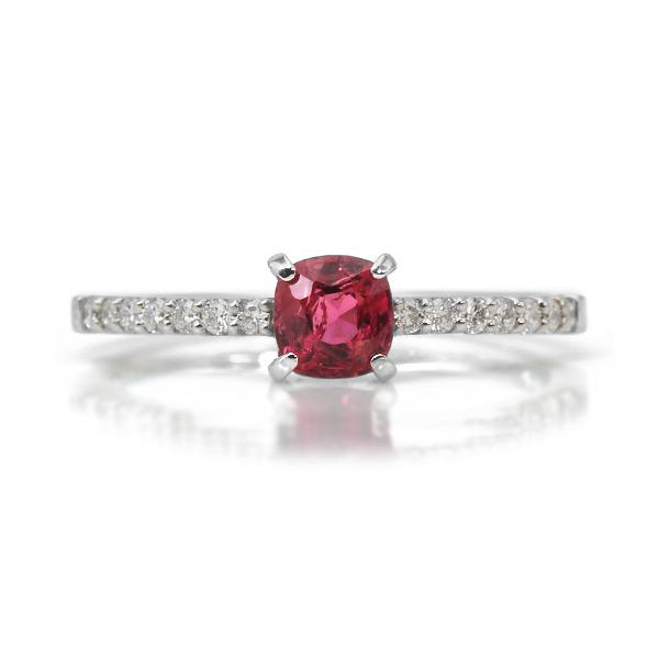 限定1本 PT900 UV蛍光 0.52ct レディッシュピンクスピネル 0.14ct ダイヤモンド リング 12号 サイズ変更承ります 誕生石8月の画像