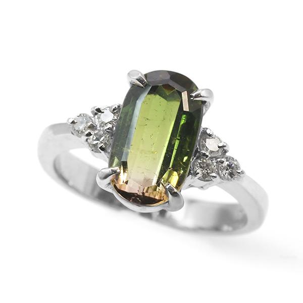 限定1本 PT900 2.54ct バイカラートルマリン 0.183ct ダイヤモンド リング 14号 サイズ変更承ります 誕生石10月の画像