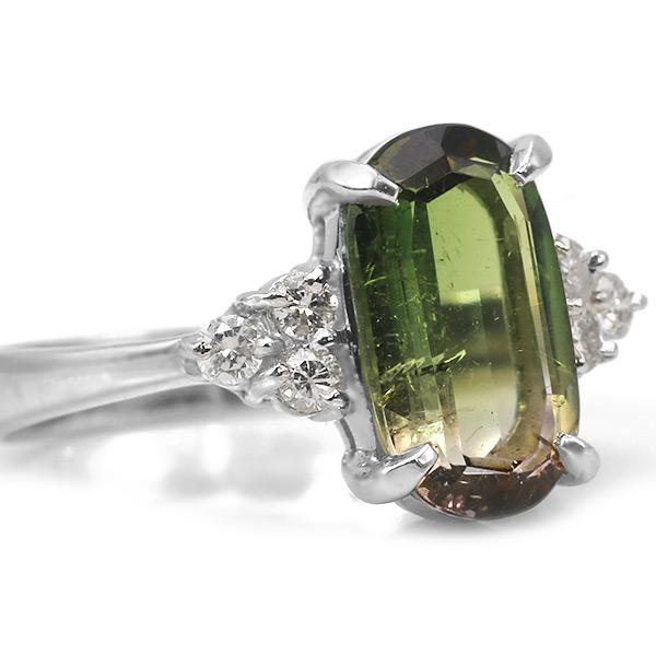 限定1本 PT900 2.54ct バイカラートルマリン 0.183ct ダイヤモンド リング 14号 サイズ変更承ります 誕生石10月の画像
