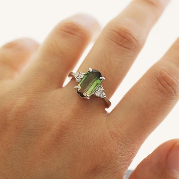 限定1本 PT900 2.54ct バイカラートルマリン 0.183ct ダイヤモンド リング 14号 サイズ変更承ります 誕生石10月の画像