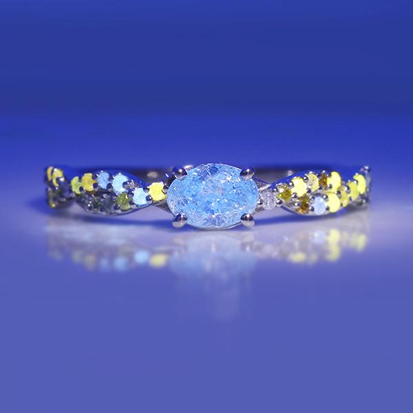 限定1本 PT900 UV蛍光 0.31ct ピンクダイヤモンド 0.16ct マルチカラーダイヤモンド リング 12号 サイズ変更承ります 誕生石4月の画像