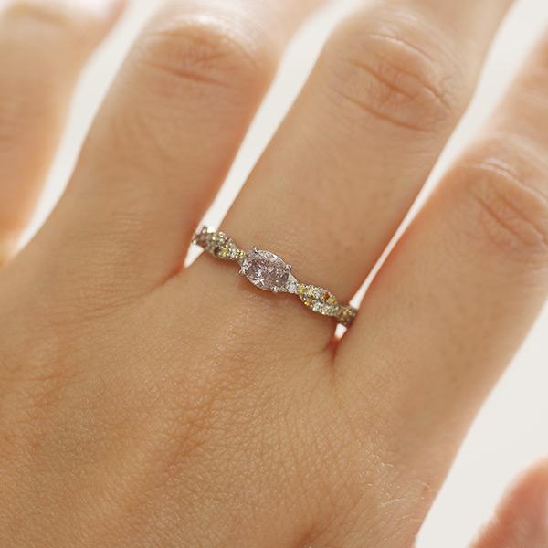 限定1本 PT900 UV蛍光 0.31ct ピンクダイヤモンド 0.16ct マルチカラーダイヤモンド リング 12号 サイズ変更承ります 誕生石4月の画像