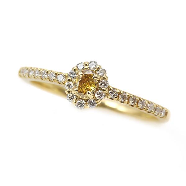 限定1本 K18YG 0.13ct イエローダイヤモンド 0.16ct ダイヤモンド リング 12号 サイズ変更承ります 誕生石4月の画像