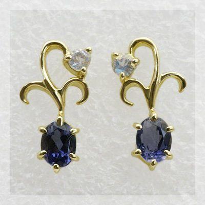 ‘ナチュール’アイオライト ラブラドライトピアス※ホワイトゴールドではお作りできません。 PT900 K18 K10対応