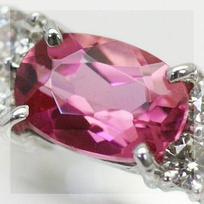 トリプル ルベライト ダイヤモンドリング 誕生石 4月 春色ピンク PT900 K18 K10対応の画像