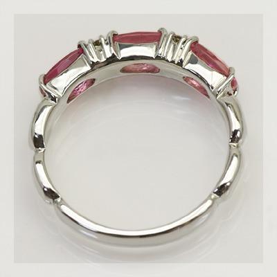 トリプル ルベライト ダイヤモンドリング 誕生石 4月 春色ピンク PT900 K18 K10対応の画像