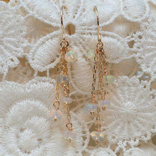 あすつく オパールピアス TYPE-A K10YG   誕生石 10月 | 