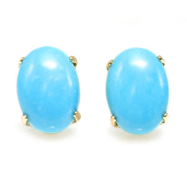 あすつく K10YG 7×5mm トルコ石 ターコイズ オーバル カボション 誕生石12月 お手軽ピアス | 