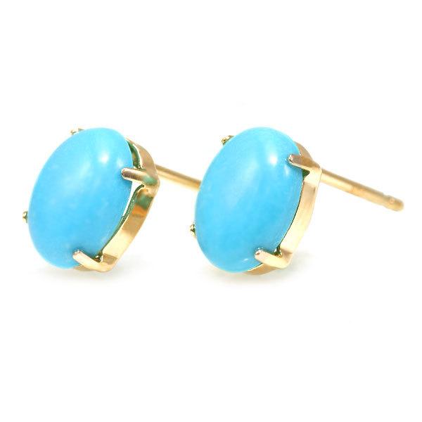 あすつく K10YG 7×5mm トルコ石 ターコイズ オーバル カボション 誕生石12月 お手軽ピアス |  | 01