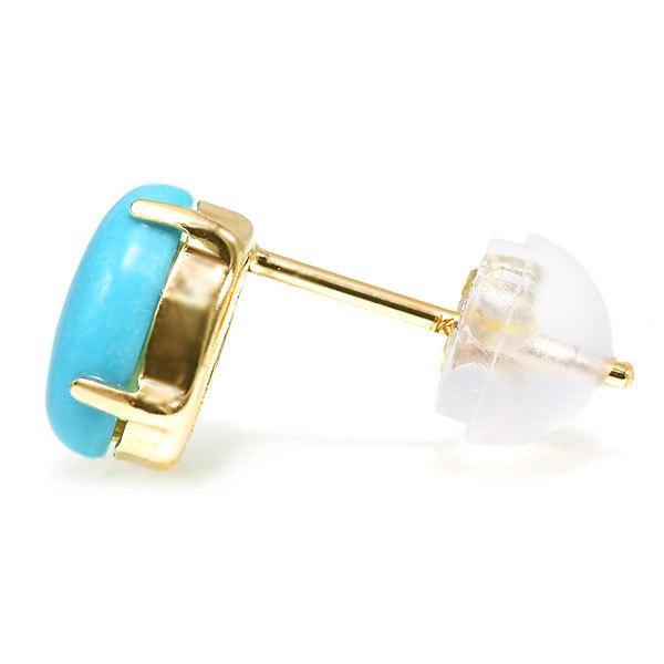 あすつく K10YG 7×5mm トルコ石 ターコイズ オーバル カボション 誕生石12月 お手軽ピアス |  | 02