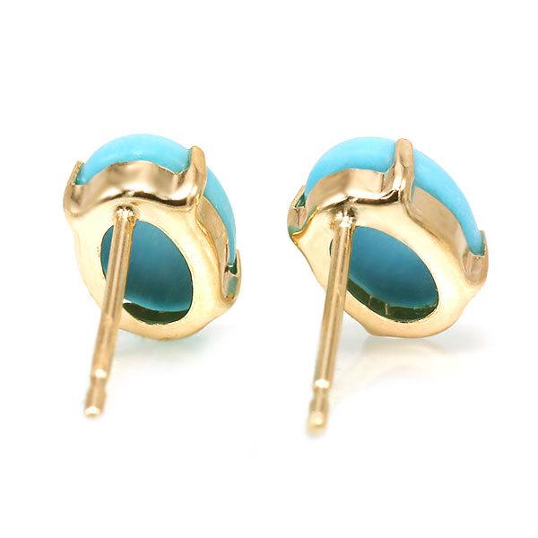 あすつく K10YG 7×5mm トルコ石 ターコイズ オーバル カボション 誕生石12月 お手軽ピアス |  | 03