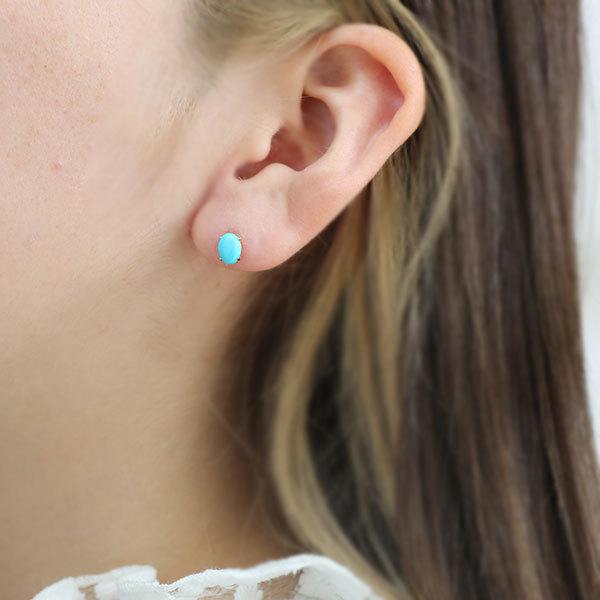 あすつく K10YG 7×5mm トルコ石 ターコイズ オーバル カボション 誕生石12月 お手軽ピアス |  | 05