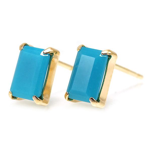 あすつく K10YG 6×4mm トルコ石 ターコイズ オクタゴン 誕生石12月 お手軽ピアス |  | 01