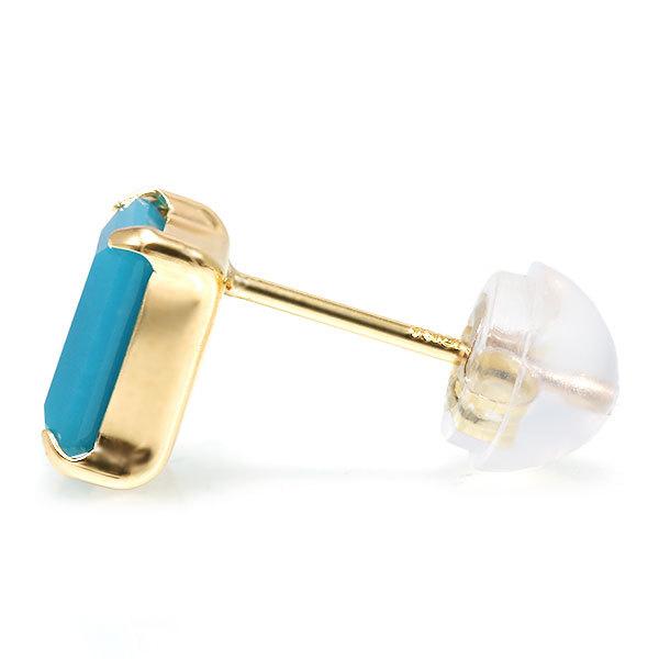 あすつく K10YG 6×4mm トルコ石 ターコイズ オクタゴン 誕生石12月 お手軽ピアス |  | 02