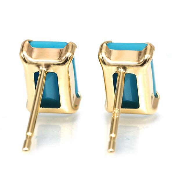 あすつく K10YG 6×4mm トルコ石 ターコイズ オクタゴン 誕生石12月 お手軽ピアス |  | 03