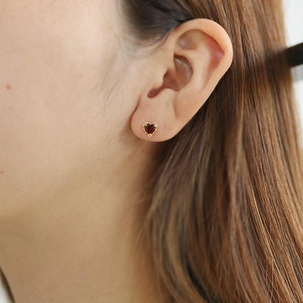あすつく K18YG 5mm ガーネット ハート ピアス フェアリーテイル 誕生石1月 |  | 04