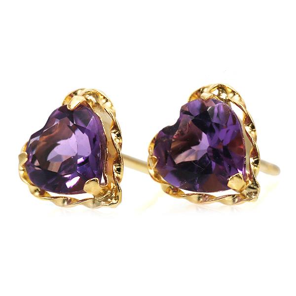 あすつく K18YG 5mm アメシスト ハート ピアス フェアリーテイル 誕生石2月 |  | 01