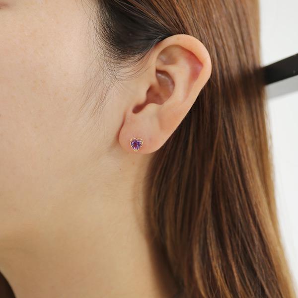 あすつく K18YG 5mm アメシスト ハート ピアス フェアリーテイル 誕生石2月 |  | 04