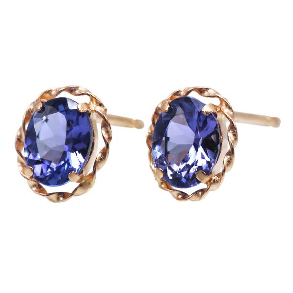 【Thank youセール！】K18　４x５オーバルピアス！タンザナイトを使用！ あすつく 数量限定 K18PG 5×4mm タンザナイト オーバル ピアス