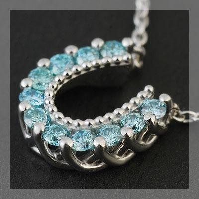 ハッピーモティーフ ブルーダイヤモンド ホースシューペンダントネックレス　PT900 K18 K10対応 誕生石 4月の画像
