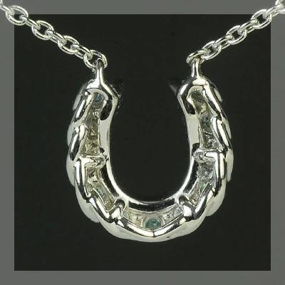 ハッピーモティーフ ブルーダイヤモンド ホースシューペンダントネックレス　PT900 K18 K10対応 誕生石 4月の画像