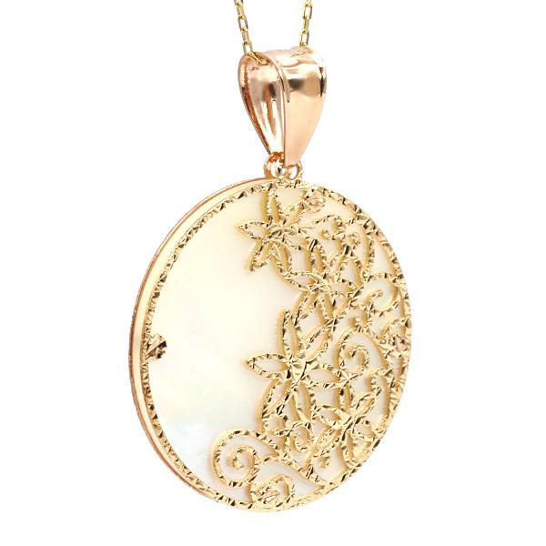 白蝶貝 リバーシブル透かし模様 サークル ペンダントトップ flowering