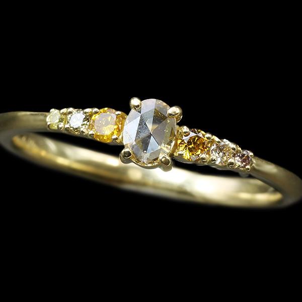 限定1本 K18YG UV蛍光 0.1ct ローズカットダイヤモンド マルチカラーダイヤモンド リング  12号 サイズ変更承ります 誕生石4月の画像