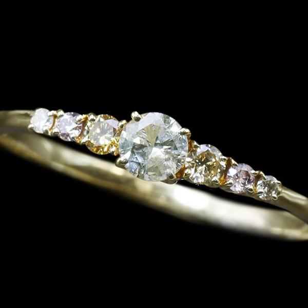 限定1本 K18YG UV蛍光 0.24ct マルチカラーダイヤモンド リング 12号 サイズ変更承ります 誕生石4月の画像