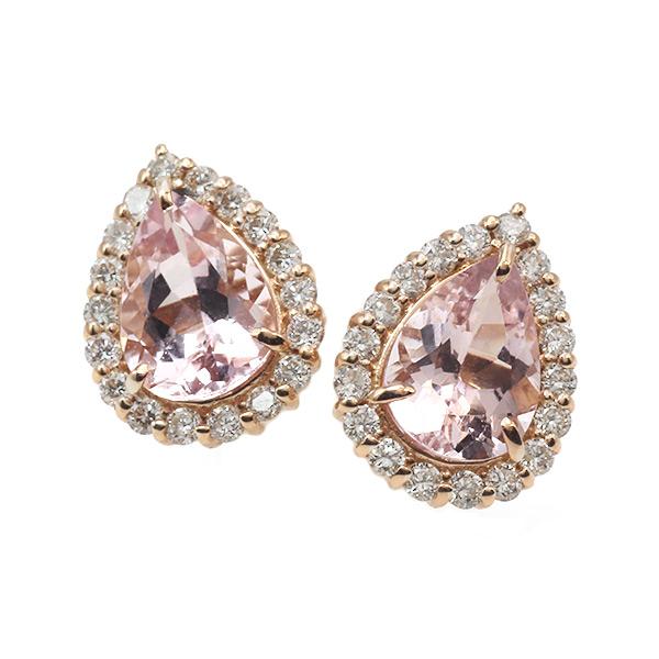 限定１ペア K18PG 1.38ct モルガナイト ペアシェイプ 0.22ct ダイヤモンド ピアス 誕生石4月の画像