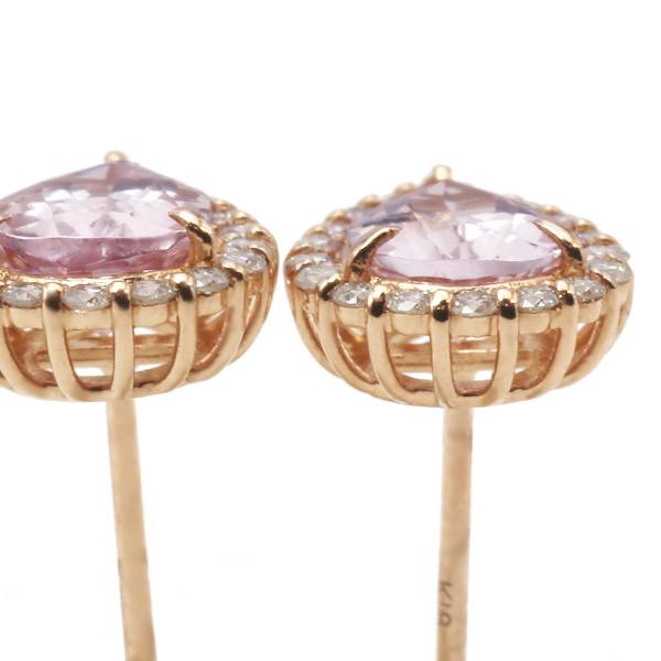 限定１ペア K18PG 1.38ct モルガナイト ペアシェイプ 0.22ct ダイヤモンド ピアス 誕生石4月の画像