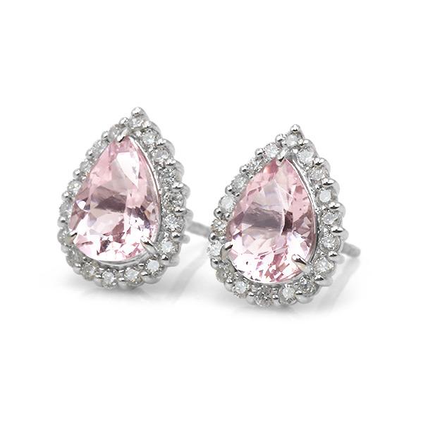 限定１ペア PT900 1.34ct モルガナイト ペアシェイプ 0.22ct ダイヤモンド ピアス 誕生石4月の画像