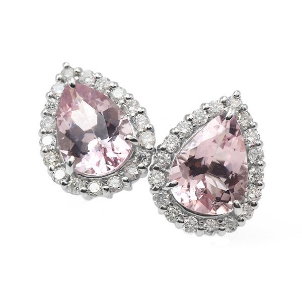 限定１ペア PT900 1.34ct モルガナイト ペアシェイプ 0.22ct ダイヤモンド ピアス 誕生石4月の画像