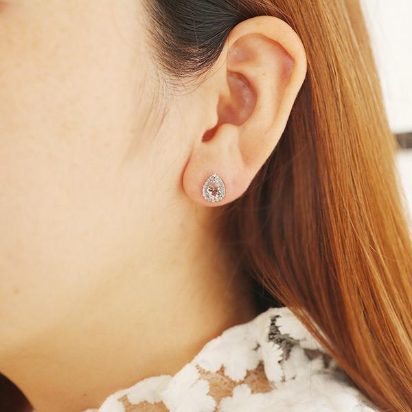 限定１ペア PT900 1.34ct モルガナイト ペアシェイプ 0.22ct ダイヤモンド ピアス 誕生石4月の画像