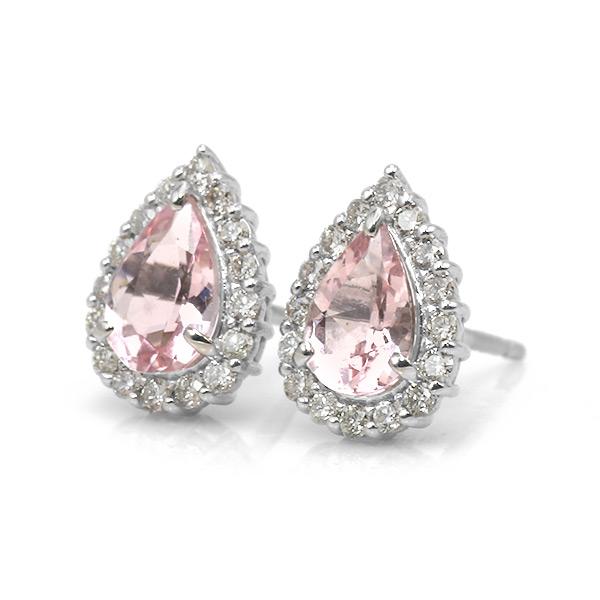 限定１ペア PT900 0.7ct モルガナイト ペアシェイプ 0.2ct ダイヤモンド ピアス 誕生石4月の画像
