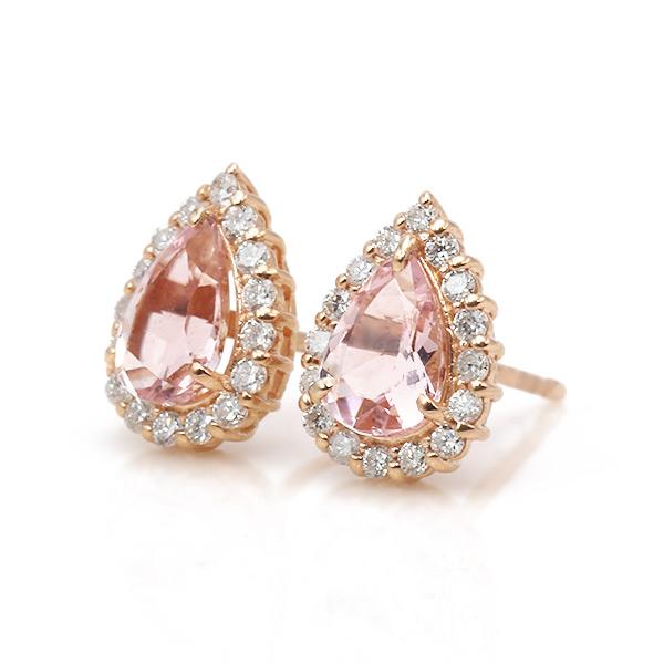 限定１ペア K18PG 0.7ct モルガナイト ペアシェイプ 0.2ct ダイヤモンド ピアス 誕生石4月の画像