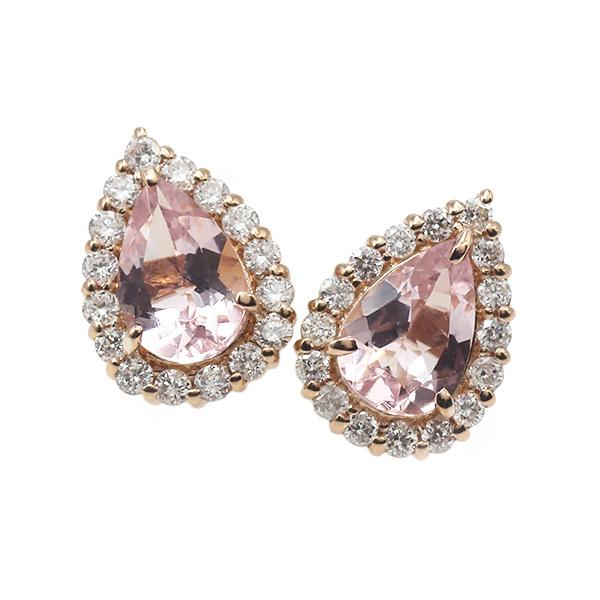 限定１ペア K18PG 0.7ct モルガナイト ペアシェイプ 0.2ct ダイヤモンド ピアス 誕生石4月の画像
